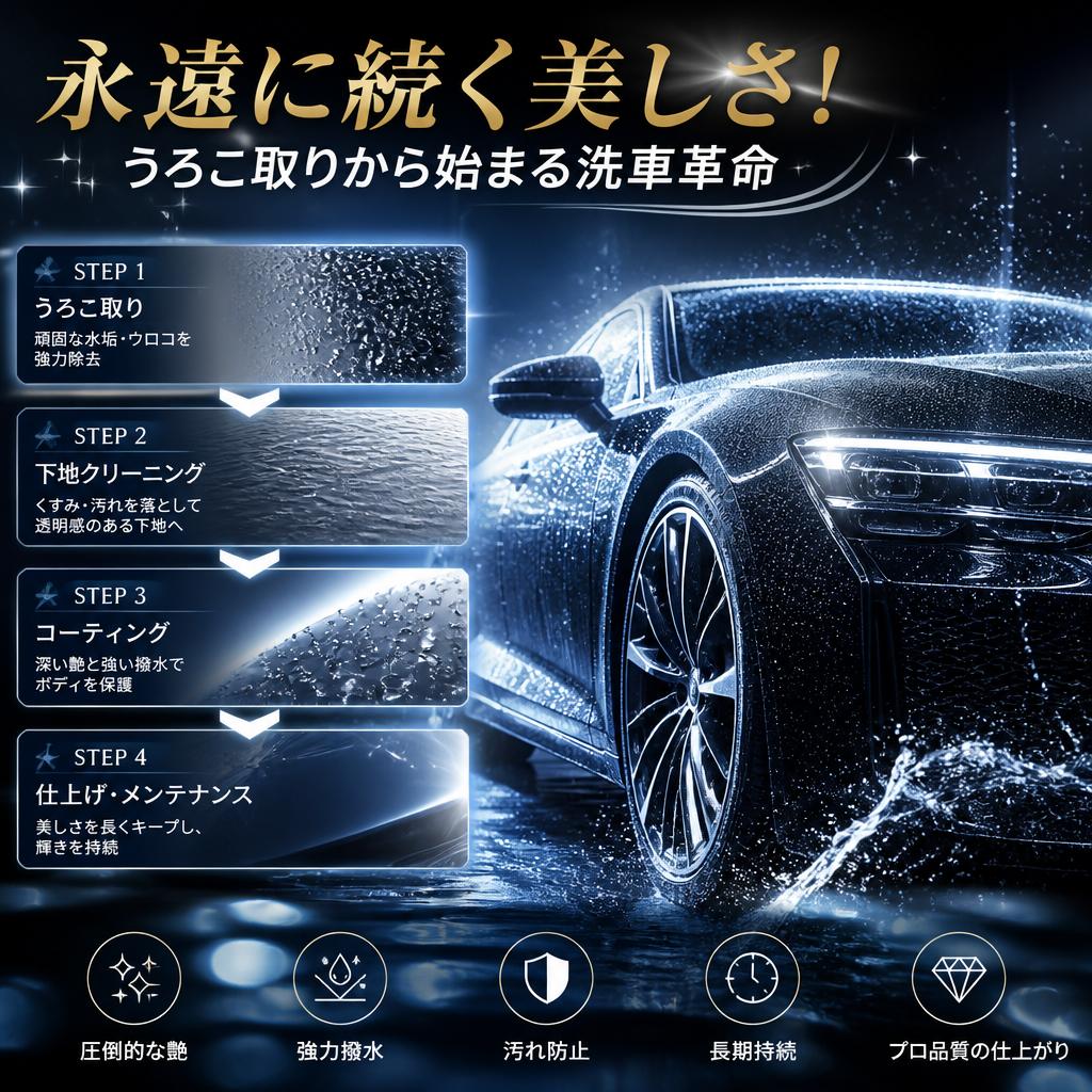 永遠に続く美しさ！うろこ取りから始まる洗車革命